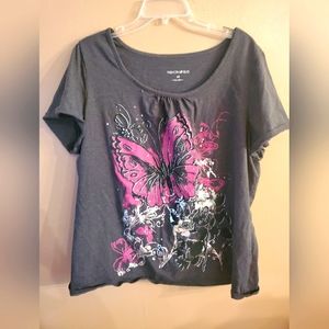 Like new -  2XL slate colored top, pink butterfly design.